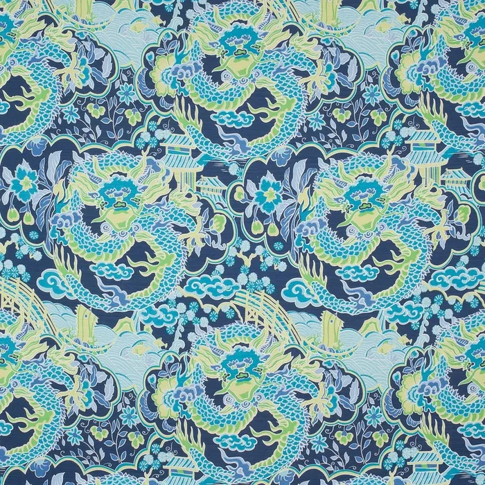 Thibaut F914235 IMPERIAL DRAGON Navy and Green Fabric