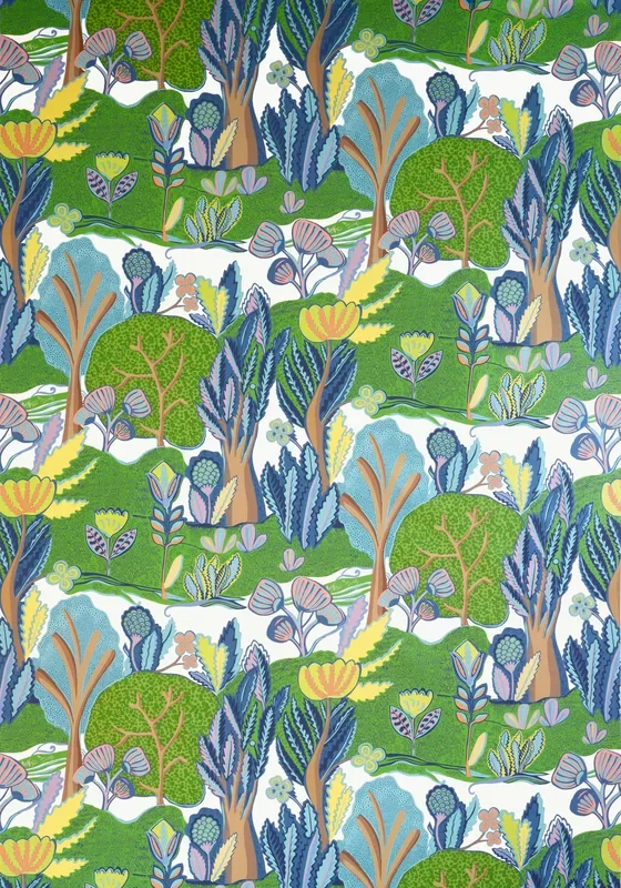 Thibaut F945009 ALBERO Green and Blue Fabric