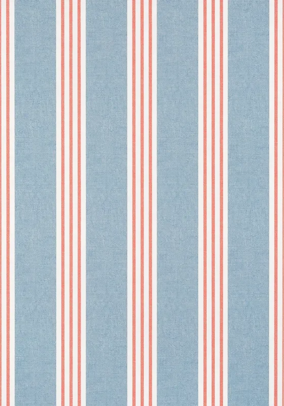 Thibaut T13362 CANVAS STRIPE Blue and Coral Wallpaper