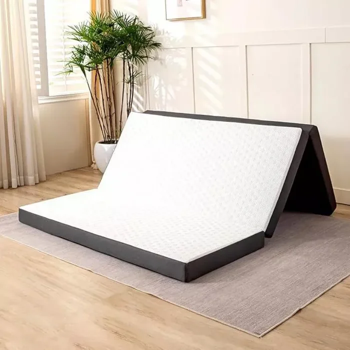 Three-fold memory foam mattress, washable cover, anti-slip base, white