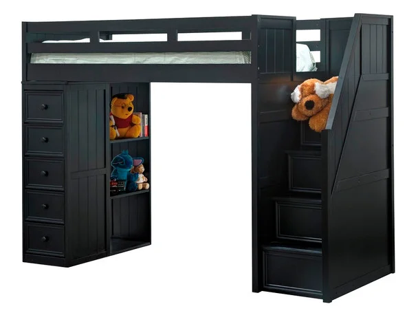 Thurston Black Twin Loft Bed with Stairs and Storage
