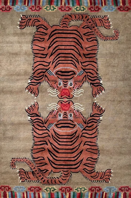 Tibet Rug Company 60 CT Kissing Tigers Camel Rug