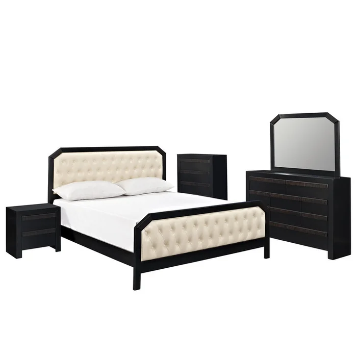 Tommy 5 Piece Queen Bedroom Set in Black MOD-5107-BLK-SET