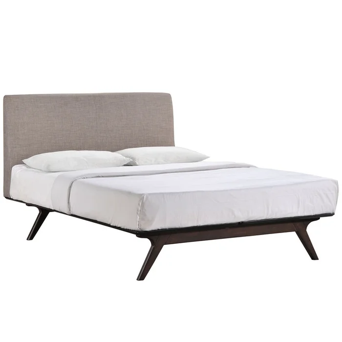 Tracy Queen Size Bed, Grey, Fabric, Wood