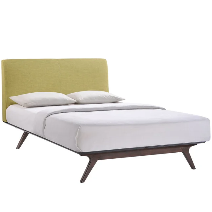 Tracy Twin Size Bed, Green, Fabric, Wood