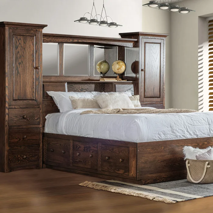Trail Amish Country High Pier Wall Bed Unit with Mirrors (Pier Headboard Only Option Available)