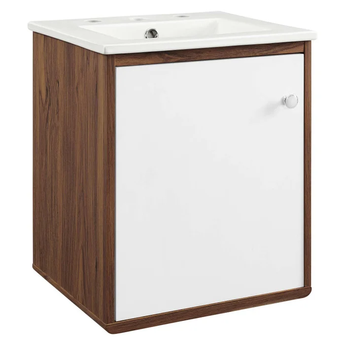 Transmit 18″ Wall-Mount Bathroom Vanity, Wood, Brown Walnut White, 20688