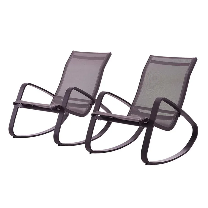 Traveler Rocking Lounge Chair Outdoor Patio Mesh Sling Set of 2, Aluminum Metal Steel, Black 15688