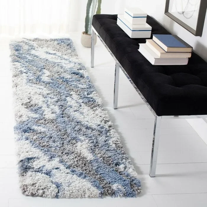 Tristan Abstract Shag Area Rug in Gray/Blue, Runner 2′ x 11′