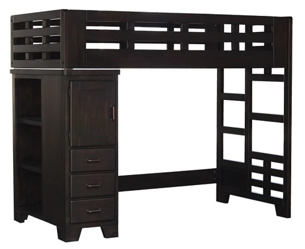 Tristan Twin Loft Bed with Storage Dark Walnut