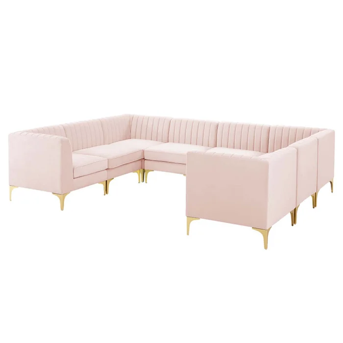 Triumph Channel Tufted Performance Velvet 8-Piece Sectional Sofa, Velvet, Pink, 19820