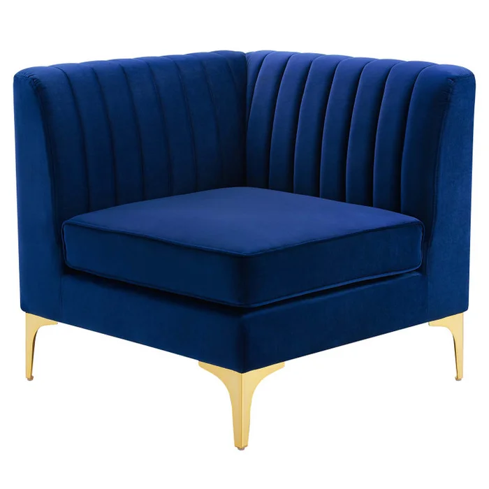 Triumph Channel Tufted Performance Velvet Sectional Sofa Corner Chair, Velvet, Blue Navy, 18923