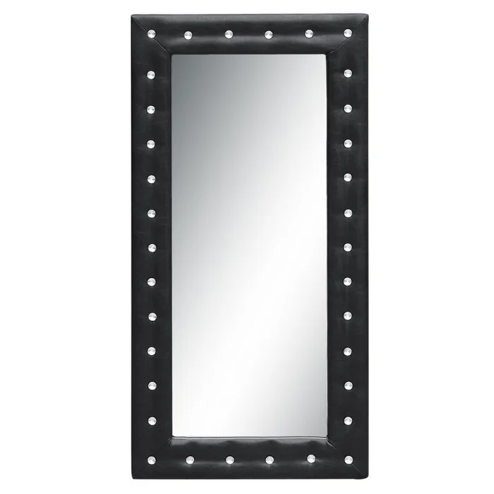 Tufted Mirror 36″, Black, Faux Leather