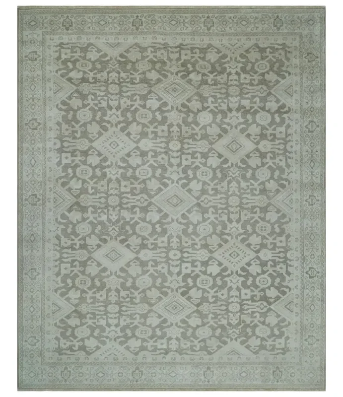 Turkish Design Brown and Ivory 8×10 Hand Knotted Antique Style Traditional Low Pile Wool Rug