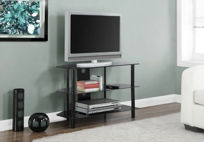 TV Stand, 36 Inch, Console, Media Entertainment Center, Storage Shelves, Contemporary & Modern – Black