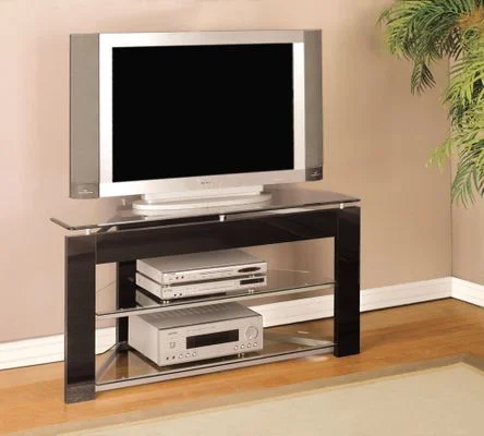 TV Stand – Black and “Glossy Silver” – Powell Furniture – 938-802