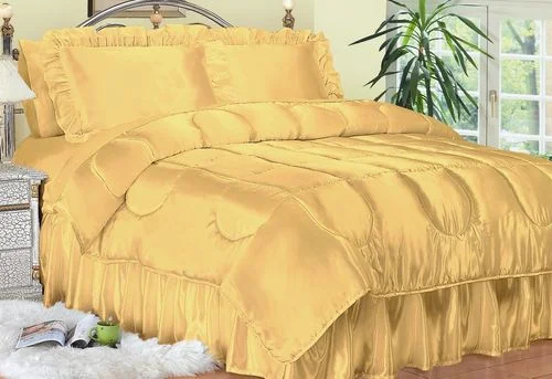 Twin Size Comforter Set – Charmeuse Satin 3-Piece in Gold – 450TW2GOLD