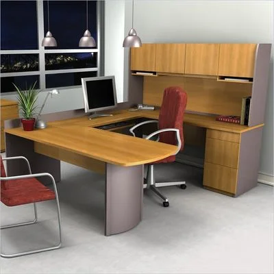 U-Shaped Computer Work Station in Cappuccino Cherry and Slate – Executive – Bestar Office Furniture – 52412-68