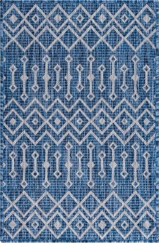 Unique Loom Outdoor Tribal Trellis OTR009BLU Blue/Ivory Rug