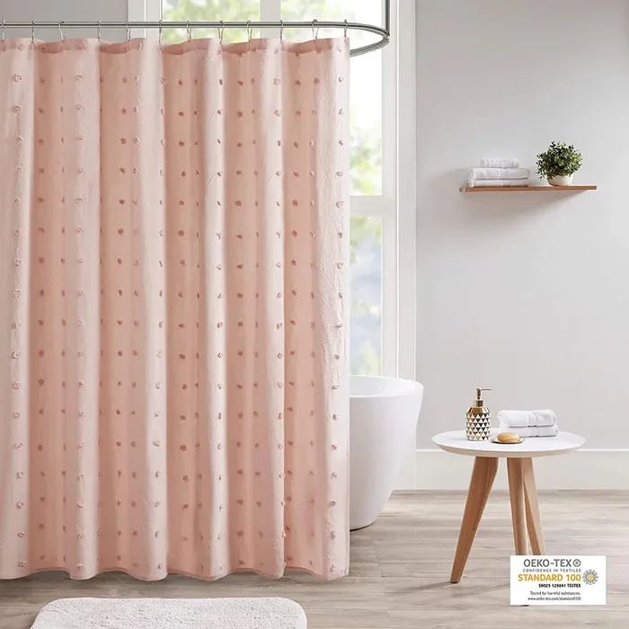 Urban Habitat Brooklyn Cotton Fabric Shower Curtain Jacquard Pom Machine Washable Shabby Chic Modern Home Bathroom Décor Bathtub Privacy Screen ss610