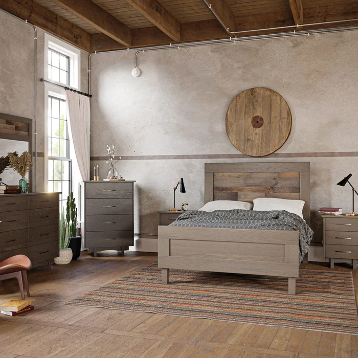 Urban Retreat Handcrafted Bedroom Set with Wood Patchwork Art Details