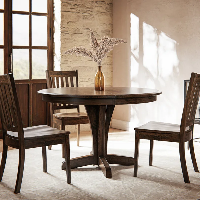 Uvalde Wood 42″ Round Dining Table Set for 3 (48″ Round / 54″ Round Options)