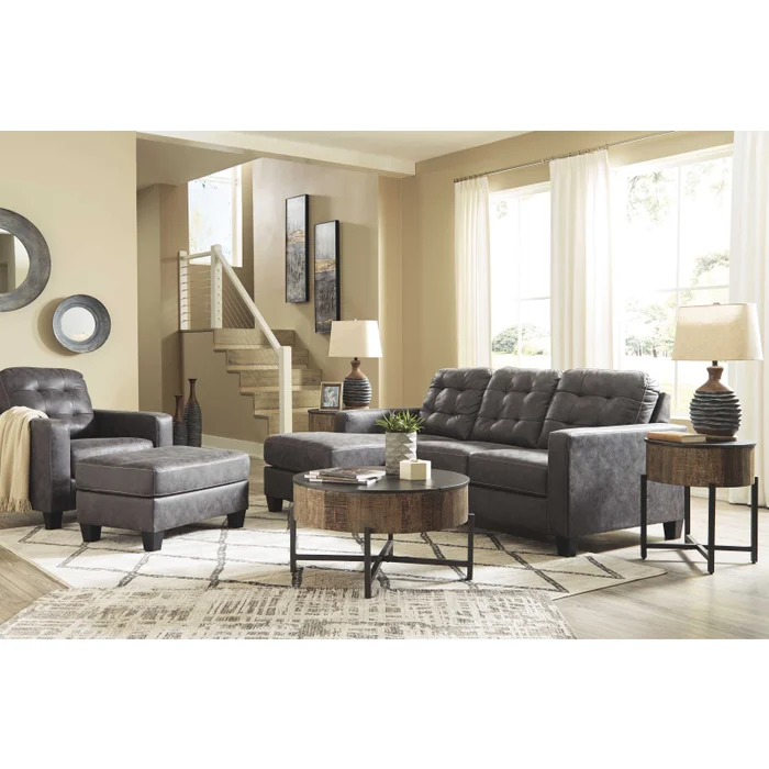 Venaldi 3 Pc. Sofa Chaise, Chair, Ottoman – Dark Gray