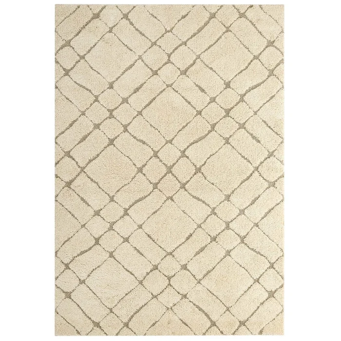 Verona Abstract Geometric 5×8 Shag Area Rug, Fabric, Multi Beige 15003