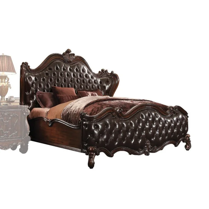 Versailles – California King Bed – 2-Tone Dark Brown PU & Cherry Oak