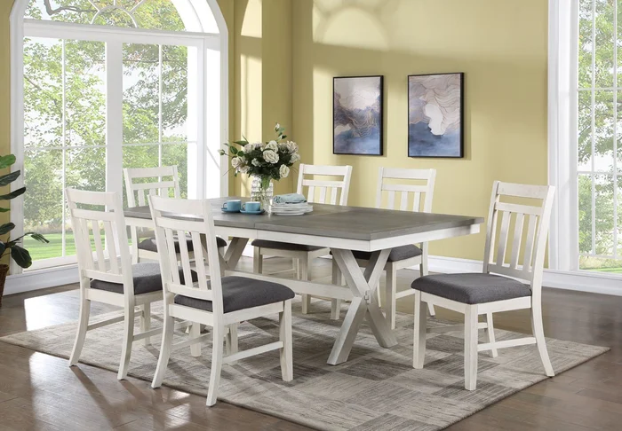 VH-6000-7PC 7 pc Gracie oaks Lido bay two tone natural and off white finish wood dining table set