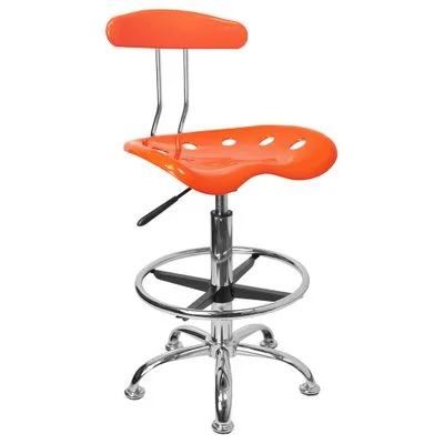 Vibrant Orange And Chrome Bar Stool Height Drafting Stool with Tractor Seat – LF-215-ORANGEYELLOW-GG