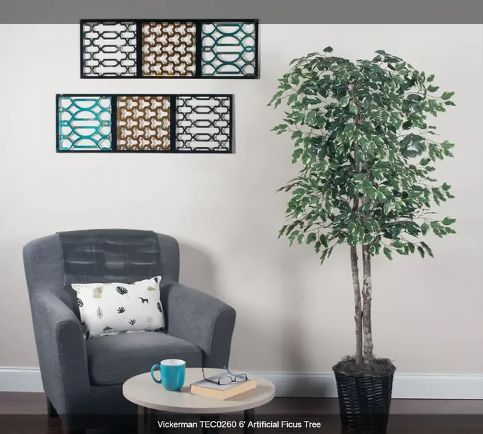 Vickerman 6′ Artificial Variegated Ficus Tree in Rattan Basket