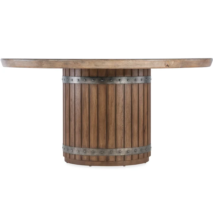 Vineyard Row 48″ Round Dining Table – Pecan Veneers & Rope