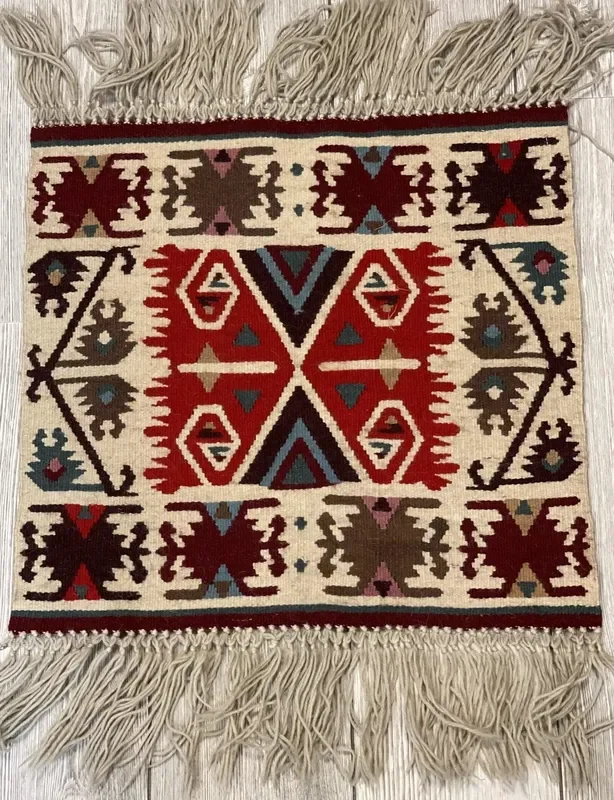 Vintage Navajo Like Bulgarian Wool Kilim Display Rug 1’8”x1’7”