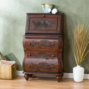 Walnut Carved Drop Front File Desk HO2429 (SEIFS)
