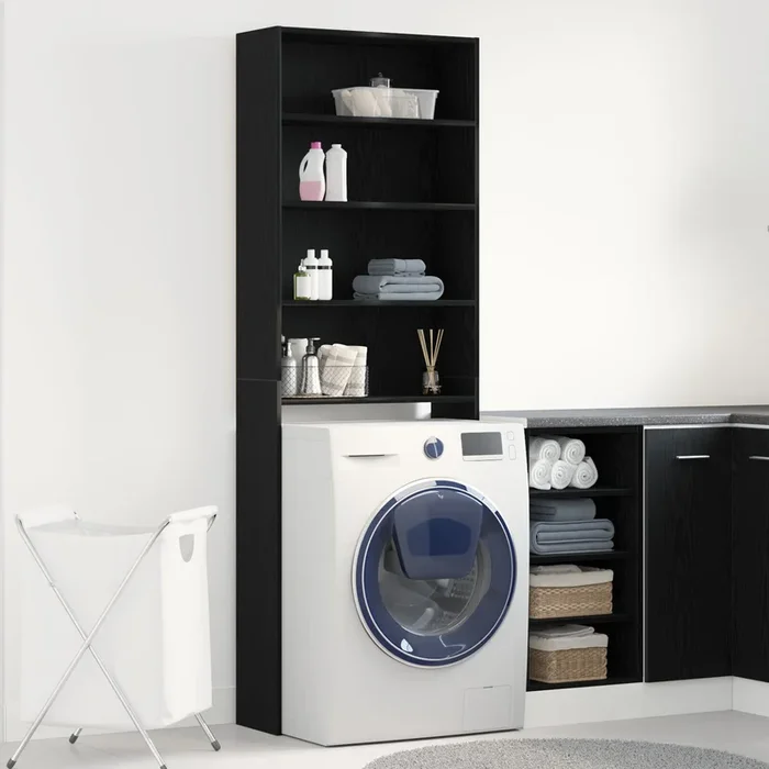 Washing Machine Cabinet Black Oak 64X24X190 Cm Engineered Wood