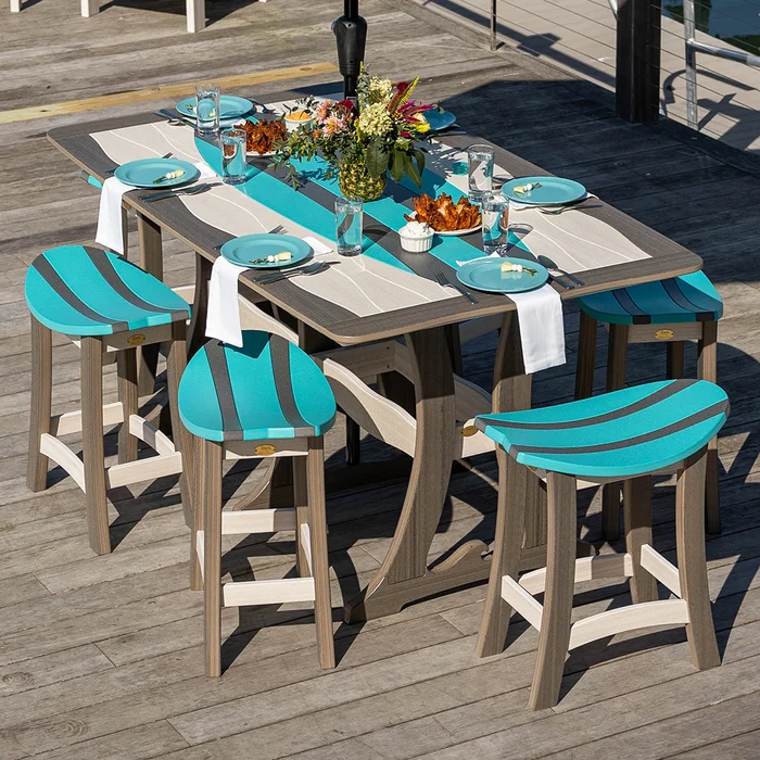 Wave Surfboard Patio Counter Set with 6 Stools (Bar Height Option)