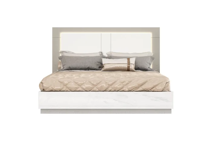 White And Taupe Wood Queen Bed Frame