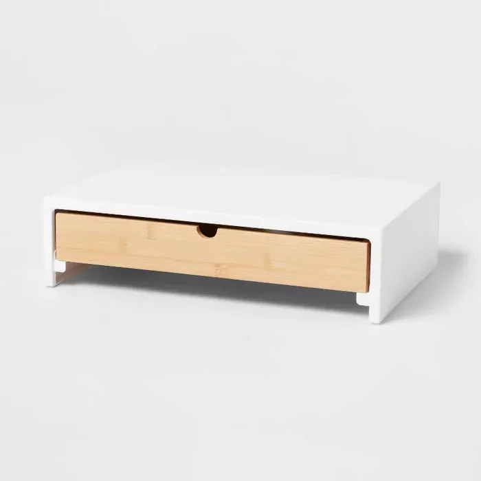 White Monitor Stand with Drawer
