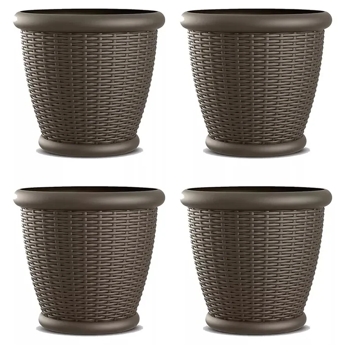 Willow Durable and Lightweight Decorative Wicker Patio Planter Pot with Drillable Drain Holes, Java (4 Pack)