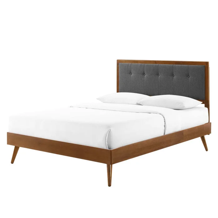 Willow Full Wood Platform Bed With Splayed Legs, Wood, Brown Walnut Grey Gray, 22454