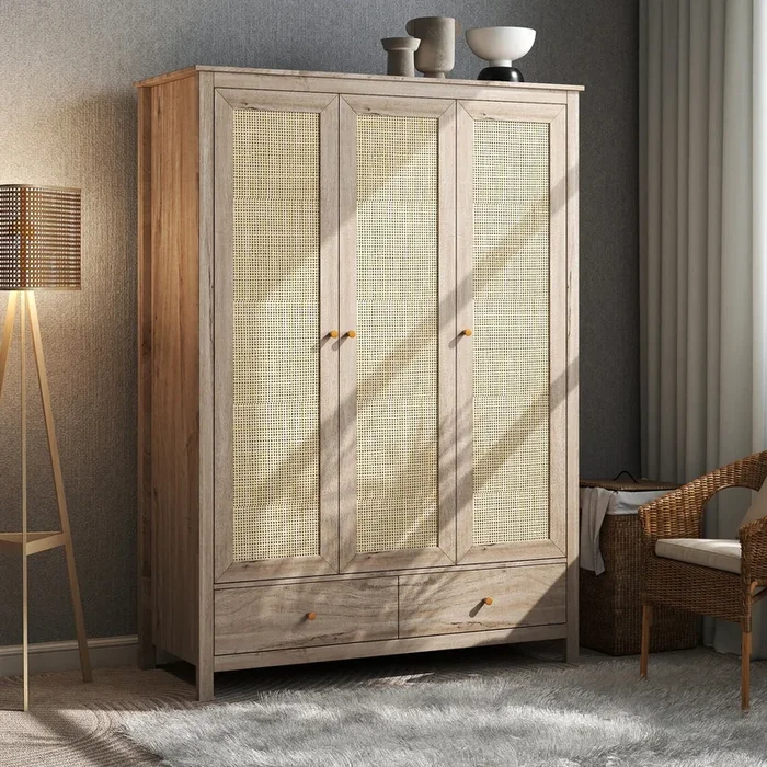Willow Rattan 3 Door Triple Wardrobe with 2 Drawers