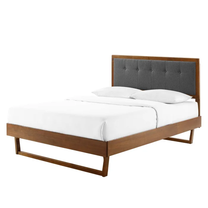 Willow Twin Wood Platform Bed With Angular Frame, Wood, Brown Walnut Grey Gray, 22448