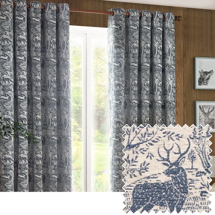 WINTER WOODS 228X137 EYELET CURTAINS MIDNIGHT