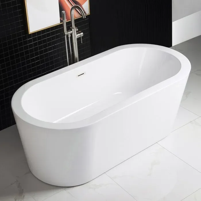 WoodBridge 66″ x 32″ Freestanding Acrylic Bathtub, Brushed Nickel (#K4738)