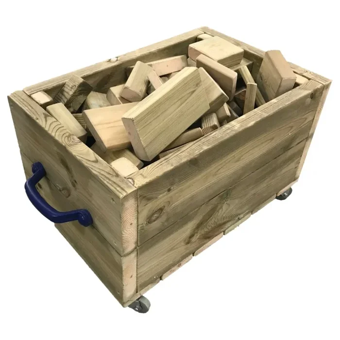Wooden Outdoor Building Block Cart And Blocks + Cover