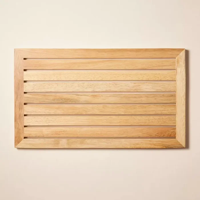 Wooden Slat Bath Mat Natural – Farmhouse Style, Rubber Backed, Machine Made Bath Mat