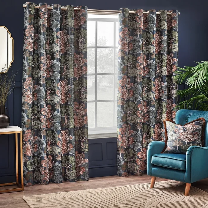 WOODLANDS 168X183 EYELET CURTAINS NAVY