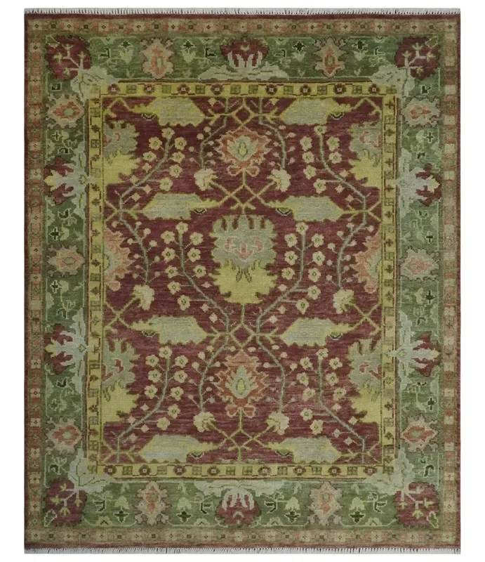 Wool Traditional Brown, Green and Beige 8×10 Floral Hand knotted Oushak Area Rug