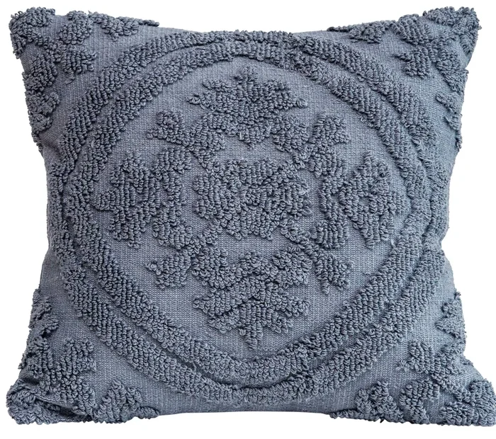 Woven Looped Cotton Throw Pillow, Gray (#K3411)
